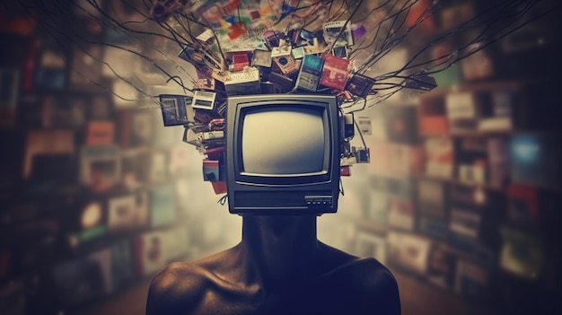 Zdjęcie człowiek z głową tv generative ai