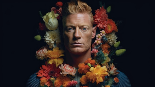 Zdjęcie człowiek z kwiatami rosnącymi z jego ciała surrealistyczny i tr 7019ac generative ai