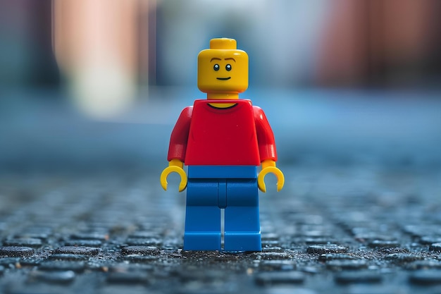 Człowiek z lego stojący na ulicy