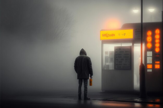 Zdjęcie człowiek z plecami skierowanymi w stronę mgły