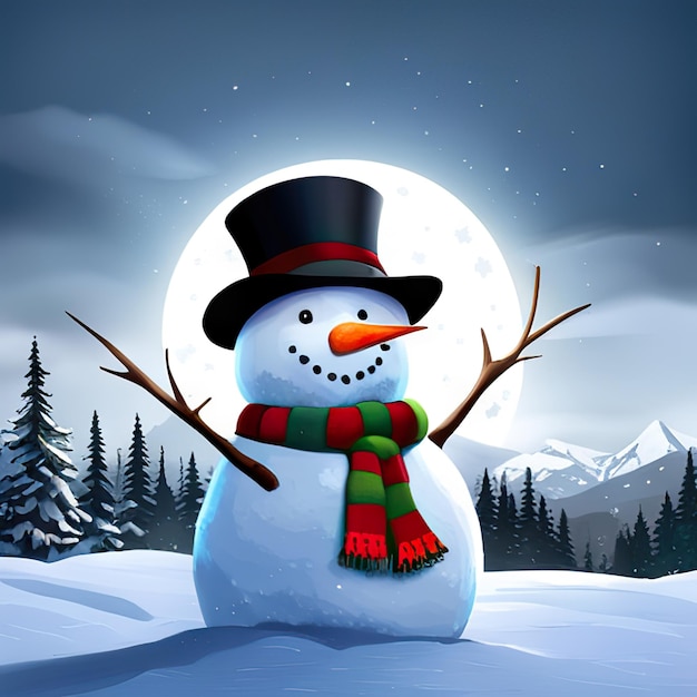 Człowiek ze śniegu na śnieżnym tle Boże Narodzenie i Nowy Rok