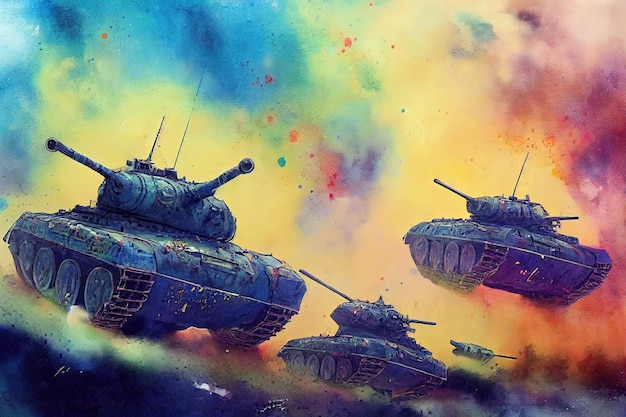 Czołg jest w bitwie strzelając do wrogiej wojny światowej Ogromny czołg w cyfrowym stylu sztuki malowania ilustracji