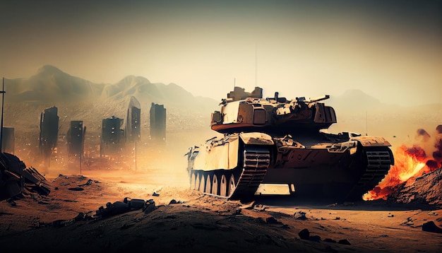 Czołg wojskowy na polu bitwy Generative AI