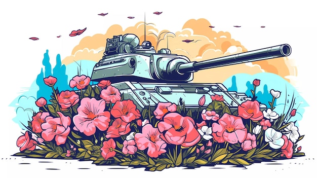 Czołg z kwiatami i napisem „czołg”.