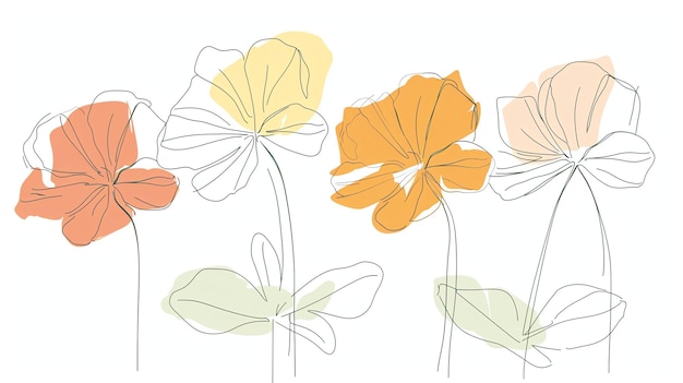 Zdjęcie cztery proste kwiaty z płatkami w różnych odcieniach pomarańczowego i zielonego kwiaty są ułożone w rzędzie na białym tle
