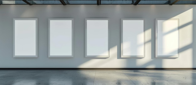 Cztery puste pionowe konstrukcje skrzynki świetlnej przymocowane do ściany widoczne z przodu