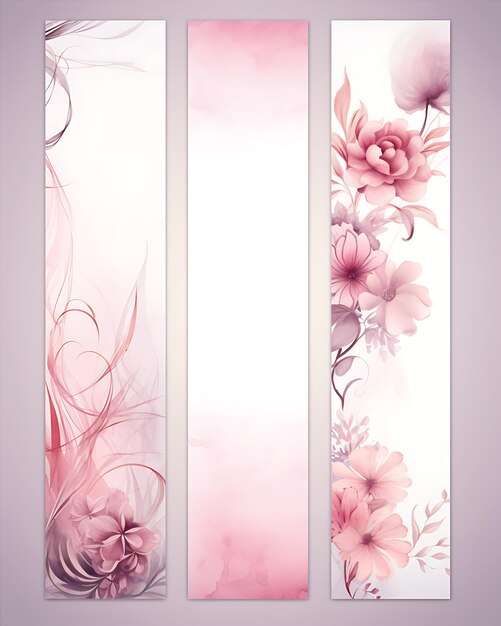 Cztery różowe sztandary z motywami kwiatowymi