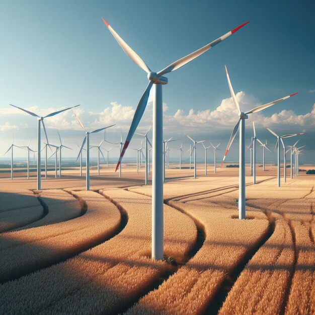 Czyste źródło energii alternatywnej Turbiny wiatrowe działają na rozległych łąkach