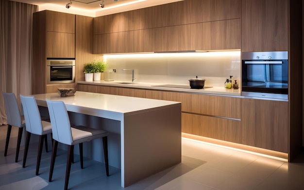 Czysty i minimalistyczny nowoczesny projekt wnętrza kuchni