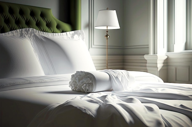 Czysty i przytulny pokój hotelowy z dużym łóżkiem i białą pościelą