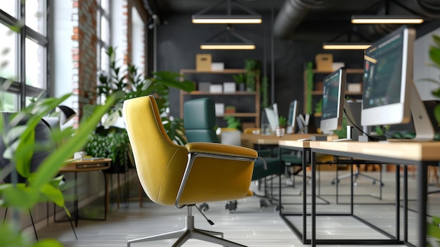 Zdjęcie czysty obraz w stylu 3d w pełni wyposażonych nowoczesnych pomieszczeń biurowych