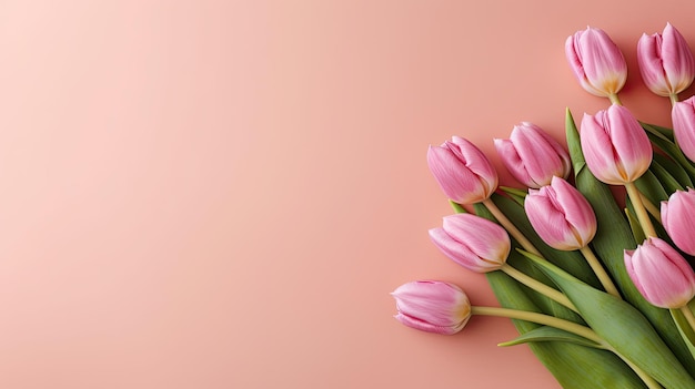 czysty papier z kolorowymi kwiatami tulipanów na pastelowym różowym tle