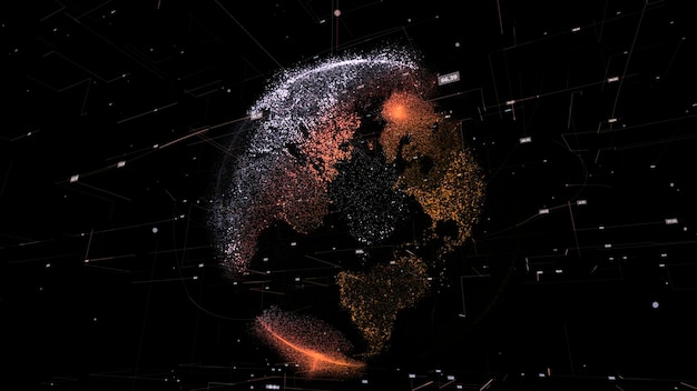 D planeta w cyberprzestrzeni animacji kropek cyberprzestrzeni danych sieci koncepcyjnej z kropkami linii kuli