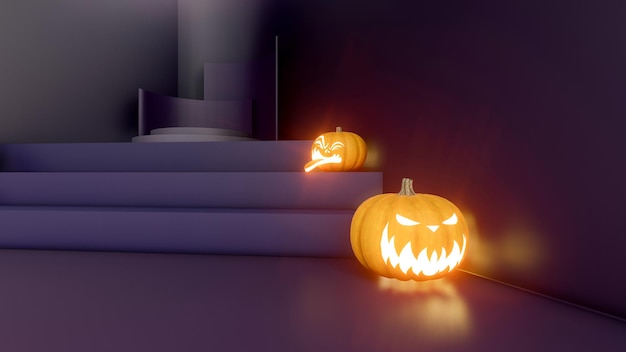 D render d reprezentacja fioletowe i czarne podium i minimalne abstrakcyjne tło na halloween