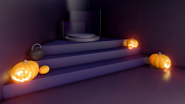 D render d reprezentacja fioletowe i czarne podium i minimalne abstrakcyjne tło na halloween