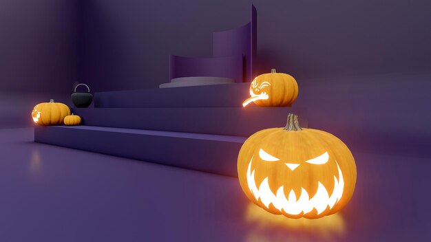 D render d reprezentacja fioletowe i czarne podium i minimalne abstrakcyjne tło na halloween