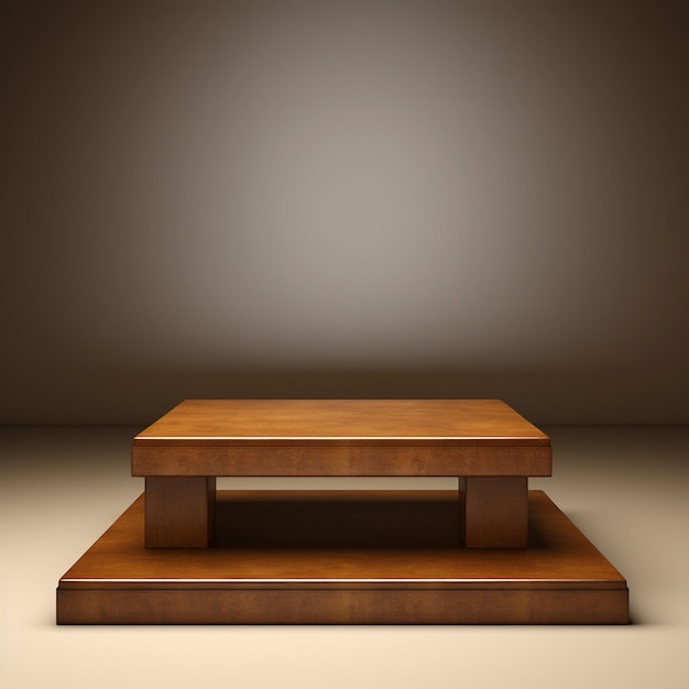 Zdjęcie d renderowanie pustego drewnianego podium do wyświetlania produktów na tle studia