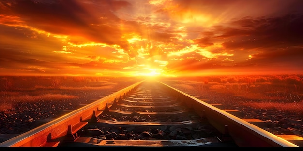 Zdjęcie d tor kolejowy znikający w pięknym złotym zachodzie słońca koncepcja tor kolejowy zachód słońca krajobraz złota niebo scenic views przyroda piękno
