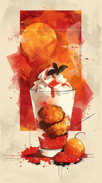 Dahi Vada Snack Poster z jogurtem i tamarindem Chutney Cool Ilustracja Jedzenie Napój Indyjskie smaki