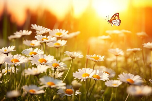 Daisy Delight Field of Golden Sunlit Daisies Generatywna sztuczna inteligencja