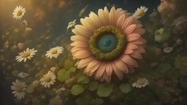 Daisy gerbera kwiaty magiczne tło fantazji Generative AI