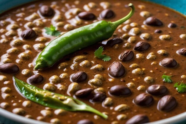 Zdjęcie dal makhani z świeżymi zielonymi chili