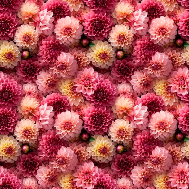 Zdjęcie dalie wzór kwiatowy tło widok z góry pełen bukietów kwiatów i pąków