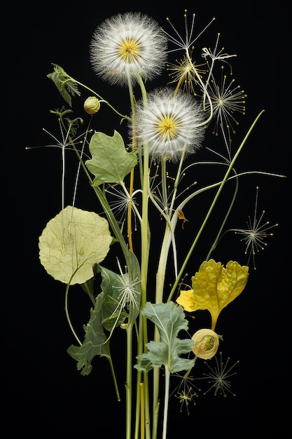 Zdjęcie dandelion, kwiat rośliny to chwasty, które zostały posypane pączkami.