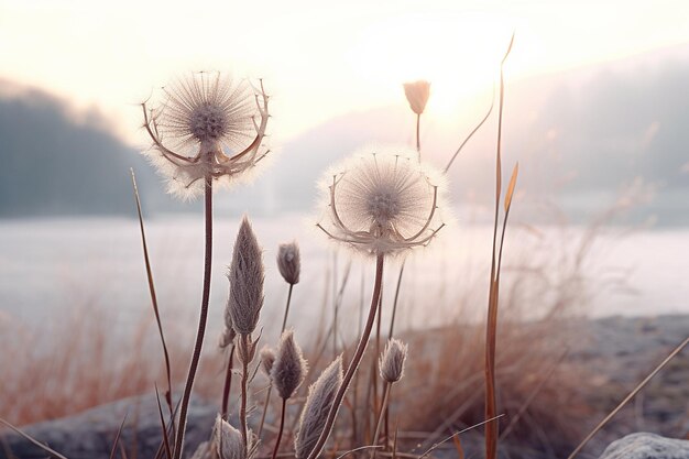 Zdjęcie dandelion zimowa sztuka mrozu