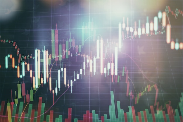 Dane Finansowe Na Monitorze, W Tym Analiza Rynku. Wykresy Słupkowe, Diagramy, Dane Finansowe. Wykres Forex.