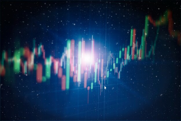 dane na monitorze, który zawiera Analizę Rynku. Wykresy słupkowe, diagramy, dane finansowe. Wykres Forex.