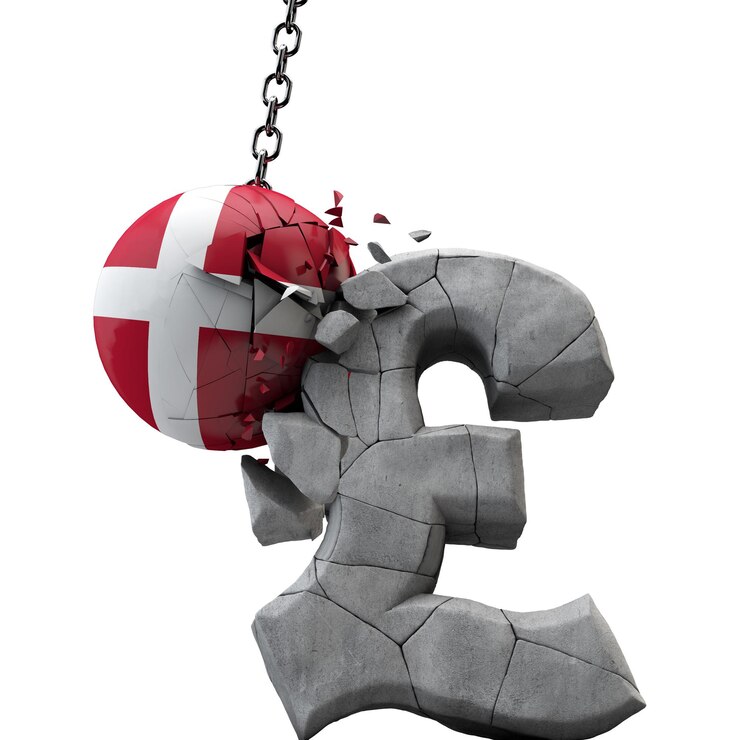 Zdjęcie dania piłka rozbija symbol funta szterlinga uk economy d render