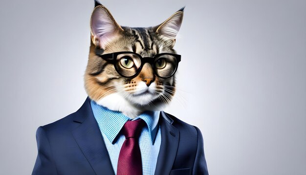 Dapper Feline AIGenerated Image prezentuje kota w okularach i garniturze z krawatem