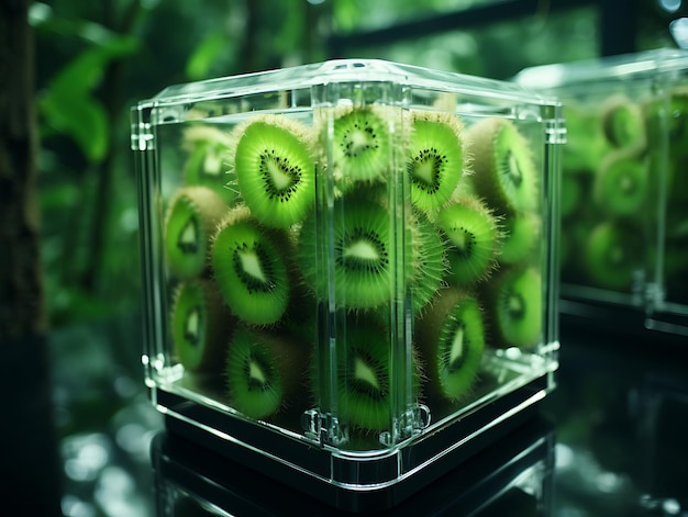Zdjęcie dar od natury obfite szklane pudełko z najlepszymi owocami i warzywami natury