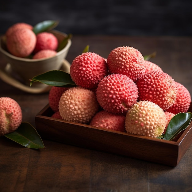 Darmowe zdjęcie czerwone owoce liczi umieszczone w koszyczku