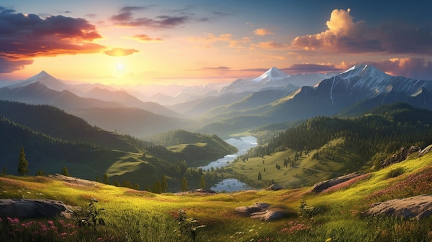 Darmowe zdjęcie idylliczne łąki, spokojne góry, słońca