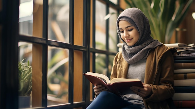 Darmowe zdjęcie islamska azjatycka studentka czyta