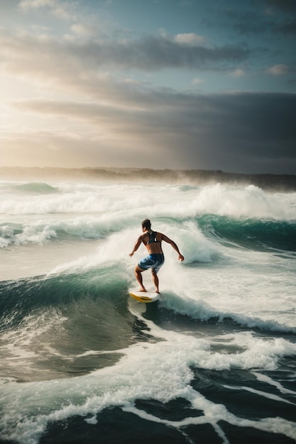 Darmowe zdjęcie odważny surfer jadący na tle fali