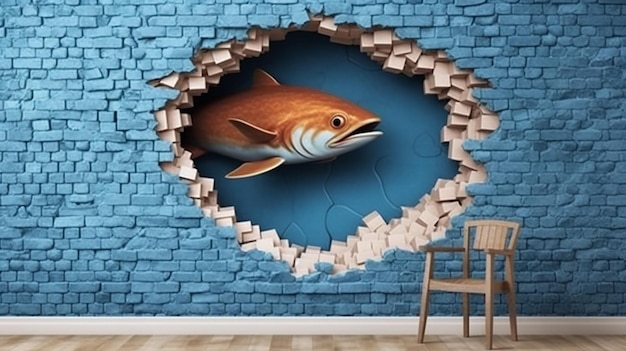 darmowe zdjęcie ryby w 3D na ścianie