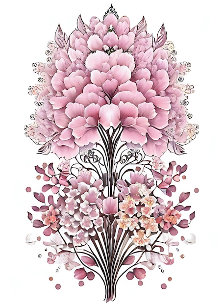 Darmowe zdjęcie skomplikowany barokowy sakura kwiat zarys akwarela tatuaż drzewo kwiatowe