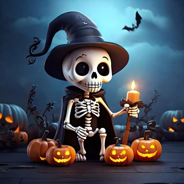 Darmowe zdjęcie Słodki szkielet 3D ilustracja na temat duchów Halloween