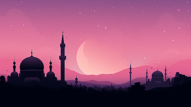 Darmowe zdjęcie sylwetka wież meczetu i półksiężyca