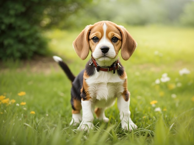 Darmowe Zdjęcie Szczeniak Beagle Stary Stojący Na Zielonej Trawie Latem