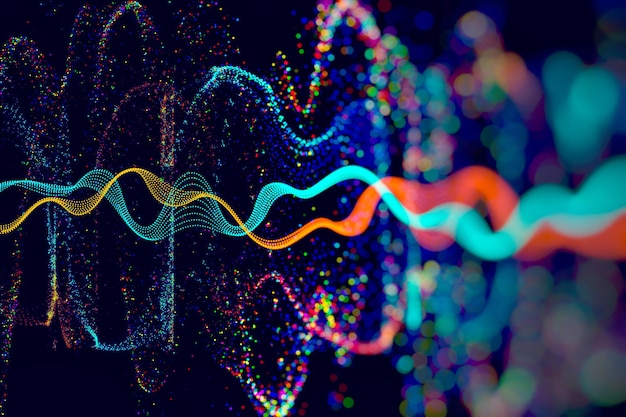 Zdjęcie data science abstrakcyjne tło technologiczne w żywych kolorach z rozmytymi falami futurystyczny baner hitech