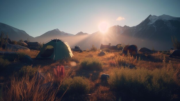 Dawn in the Wild Camping w Sunrise Generative AI