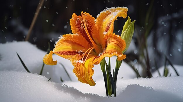 Daylily strzelać w śniegu Generative Ai