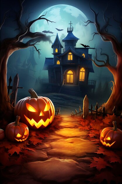 Dębka i przerażający dom fantastyczne Halloween tło