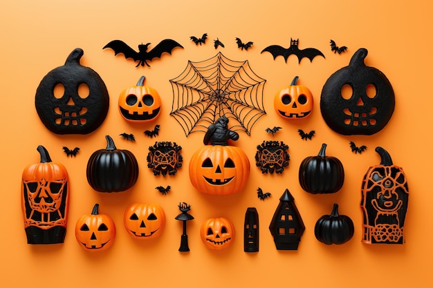 Dębki Halloween i dekoracje na pomarańczowym tle