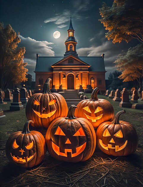 Dębki na cmentarzu w przerażającą noc Halloween