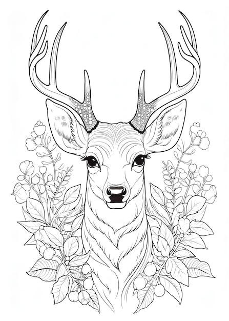 Zdjęcie deer coloring page deer line art coloring page deer outline drawing for coloring page animal coloring page deer coloring book ai generative